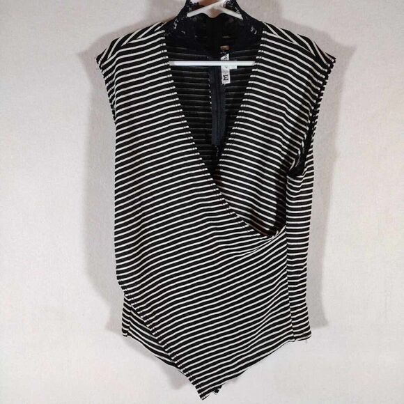 Women's Shirt By M Solo, Size Small, Black/grey/white Stripped - Picture 1 of 10